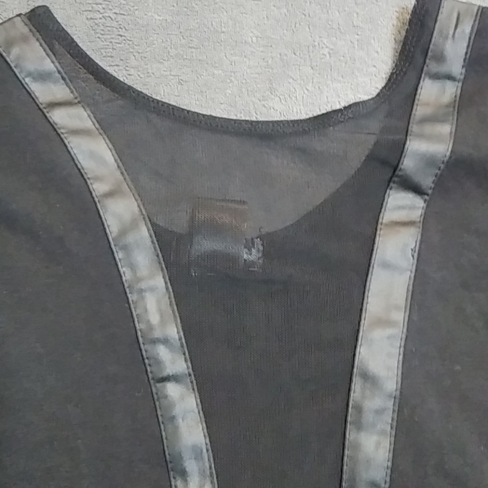 Black V neck sheer one piece body suit top